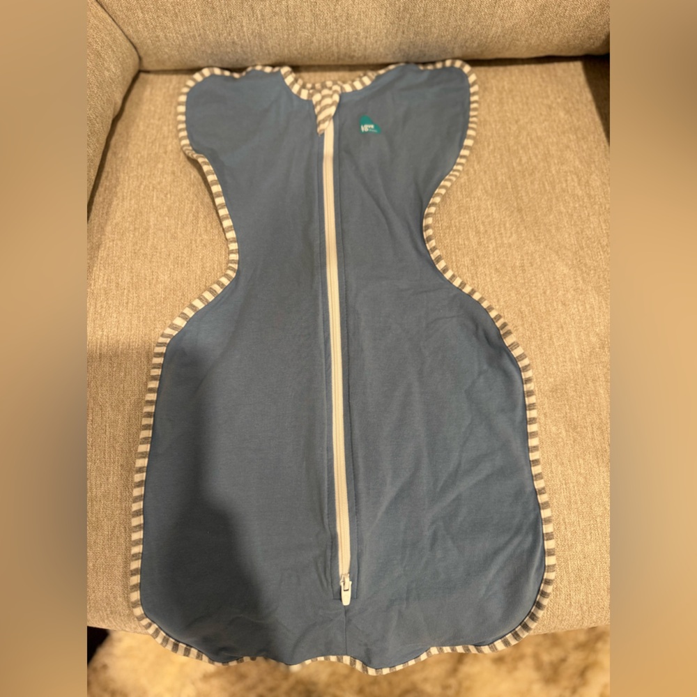 Love to Dream Blue Swaddle with Striped Edges